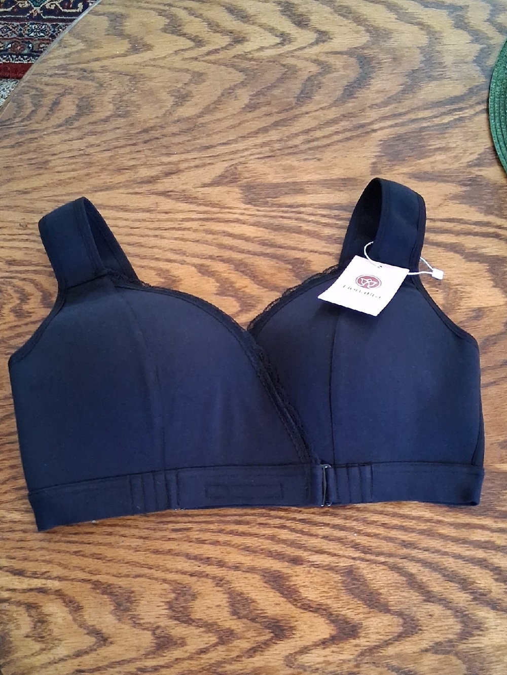 New Fiona Bra Black Cotton Spandex Front Closure Size Large